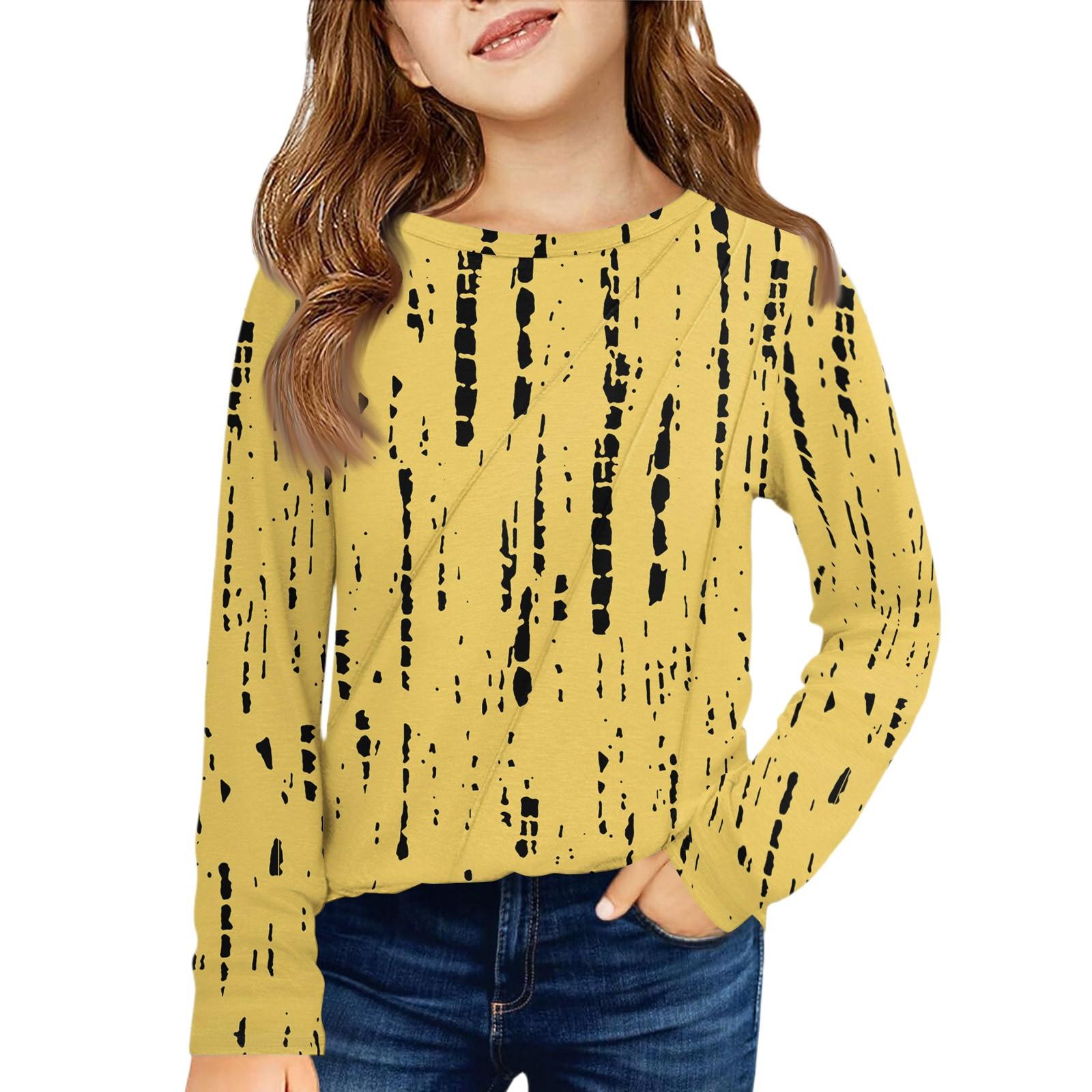 

Девичья футболка с длинным рукавом - Плиссированный круглый вырез, повседневный топ 160 жёлтый