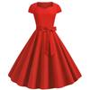 Summer new retro women's clothing bag sleeves solid color belt big swing dress