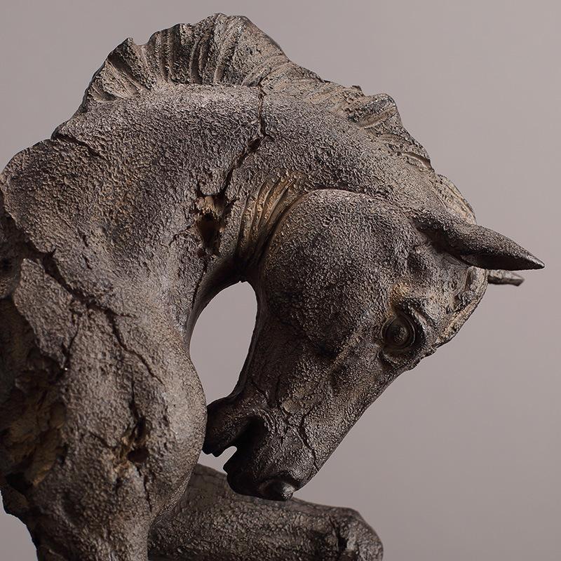Resin Handicraft Make Old Horse's Head Artificial Animal Sculpture War Horse Statue Decorative Figurines Home Decoration