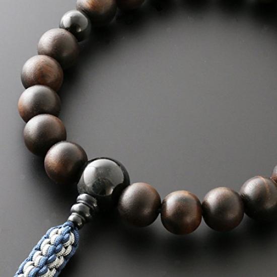 Kyoto Buddhist Altar Hayashi Buddhist Prayer Beads for Men, Pure Silk with Braided Tassels, Striped Ebony, and Three-Heaven Blue Tiger's Eye Pattern