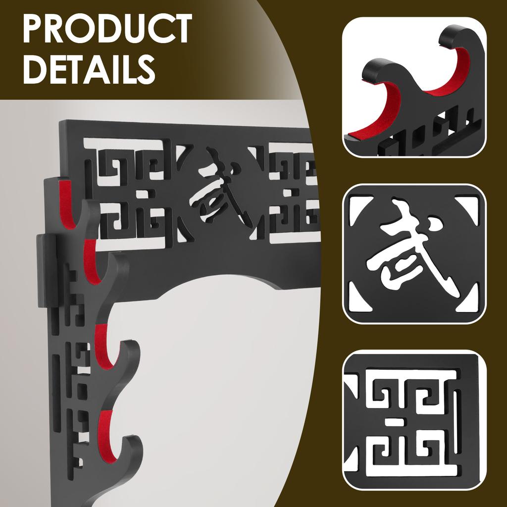 Wood Katana Stand with Velvet Padded Hook  2/4 Tiers Wall Mount Sword Holder Decorative Sword Stand Black Katana Holder