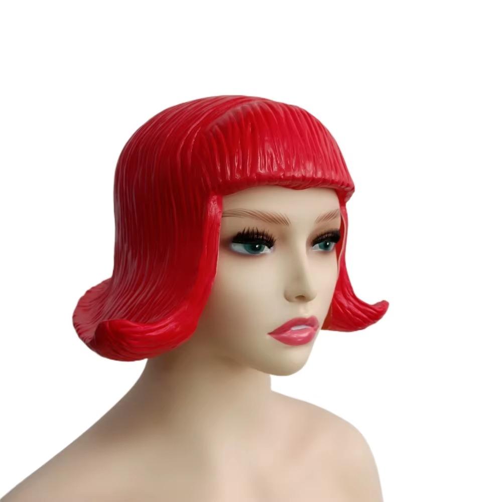 Funny Rubber Short Bob Wig Reusable Soft Colorful Hair Hats Realistic Latex Mask Role Play