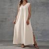 2025 Summer Sleeveless V-neck Side Slit Maxi Dress - Elegant Women's Long Dress