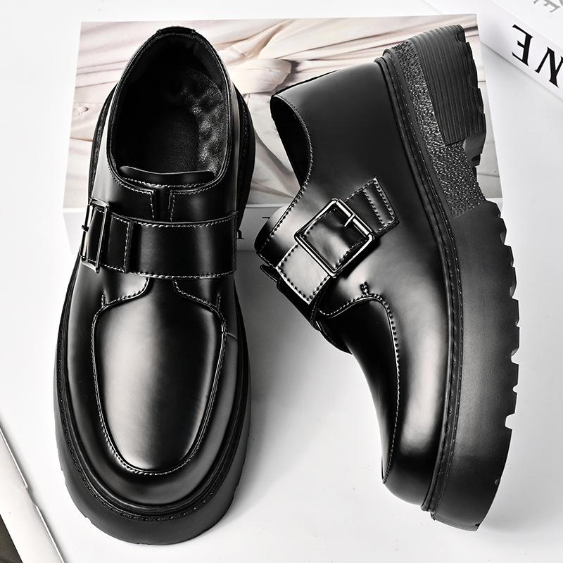 

2025 autumn new fashion trendy brand versatile British leather men s shoes platform non-slip and wear-resistant business casual leather shoes 46 чорний