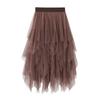 Damen Frühling Asymmetrischer Mesh Midi Rock - Hohe Taille Transparente Einsätze Schlankmachender Rock mit Fließendem Lagen-Design