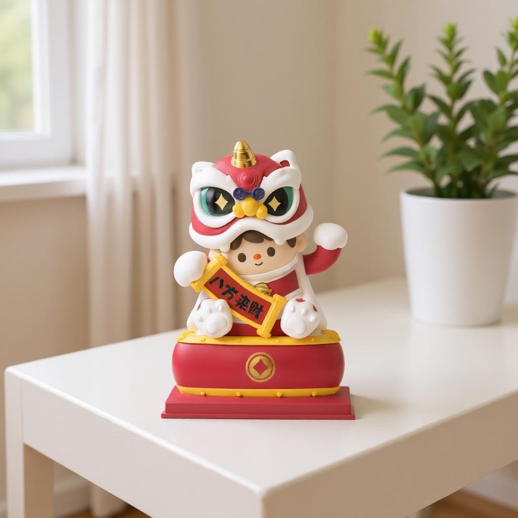 Solar Lucky Lion Figurine Chinese Cultural Home & Car Decor for Housewarming and Festivals