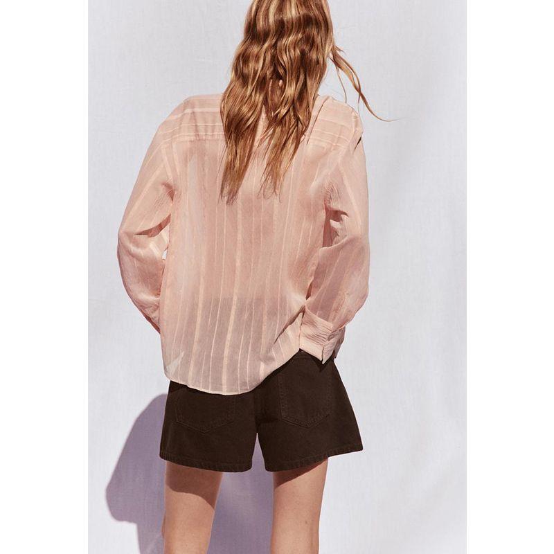 Summer New Product Women's Clothes Single Row Multi-Buckle Stripes Elegant Minimalist Long Sleeve Lapel Shirt Tops 3564069