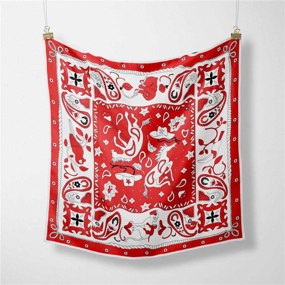 POBING Twill Silk Scarf Woman Water City Print Square Scarves Bandana Small Hijab Foulards Lady Tie Headband Neckerchief 53CM