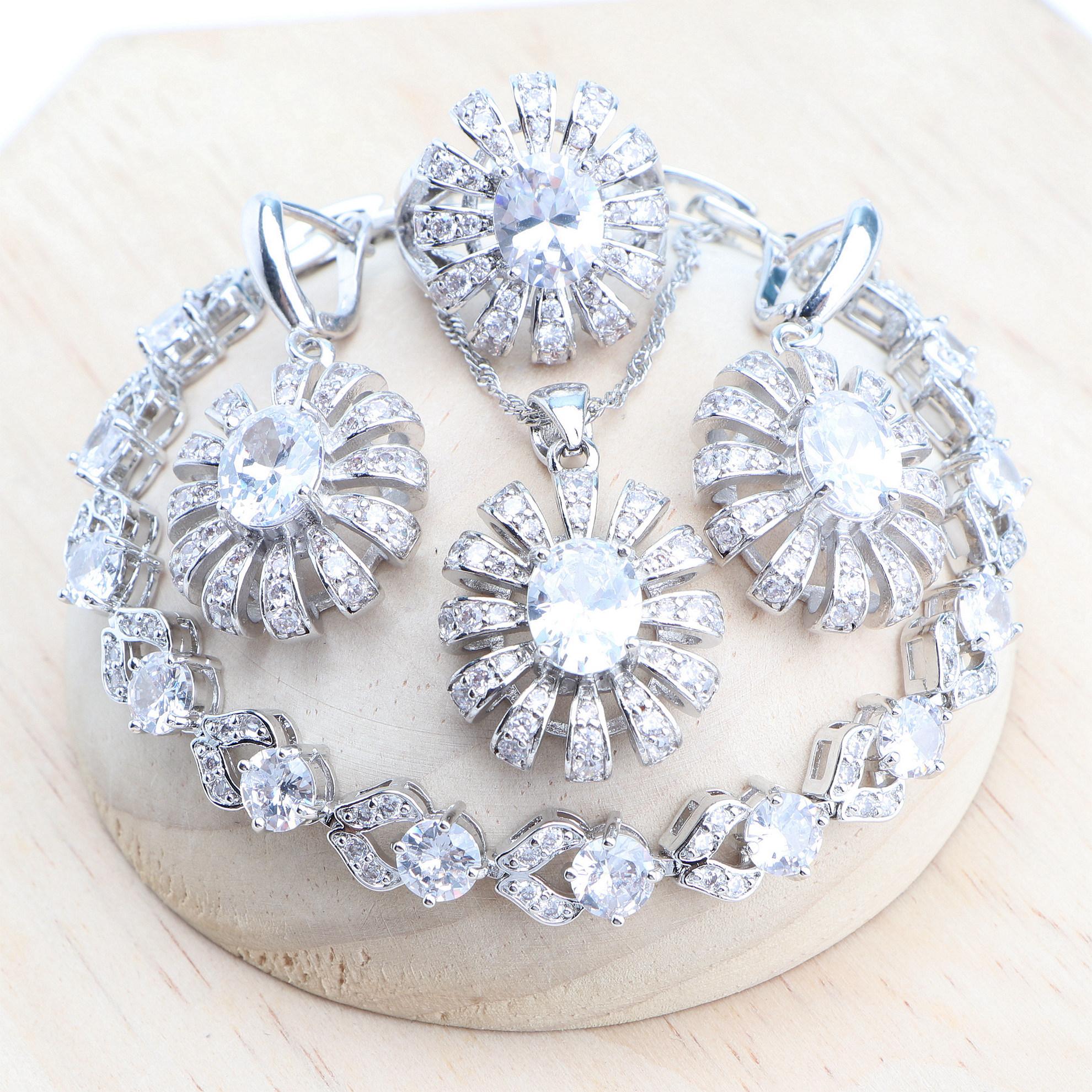 

Свадебный комплект ювелирных изделий из кубического циркона для женщин, свадебные кольца/браслеты/серьги/подвеска, комплект ожерелья 6 белый