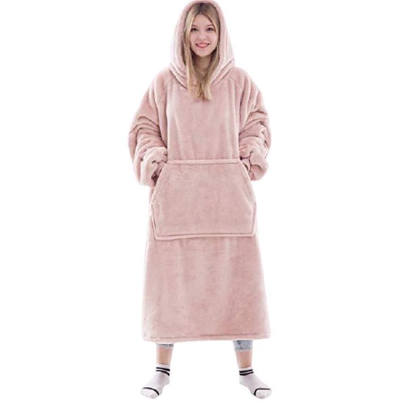 Women's Oversized Flannel Hooded Sweater: Thick, Warm, Long-Sleeve, European/American Autumn-Winter Style