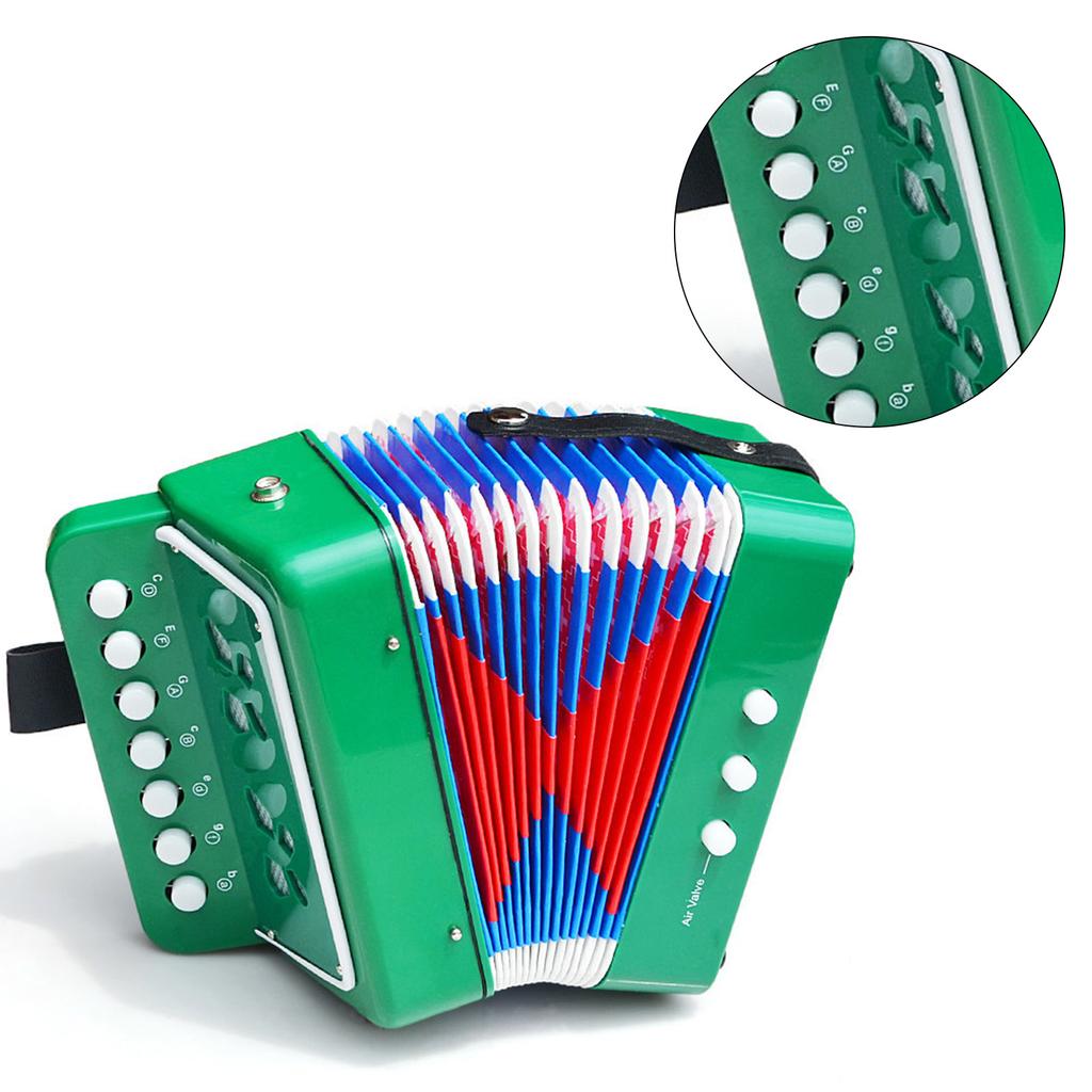 Accordion Toy Children Accordion Musical Instrument 2 Bass 7 Keys for Kids Infant Green