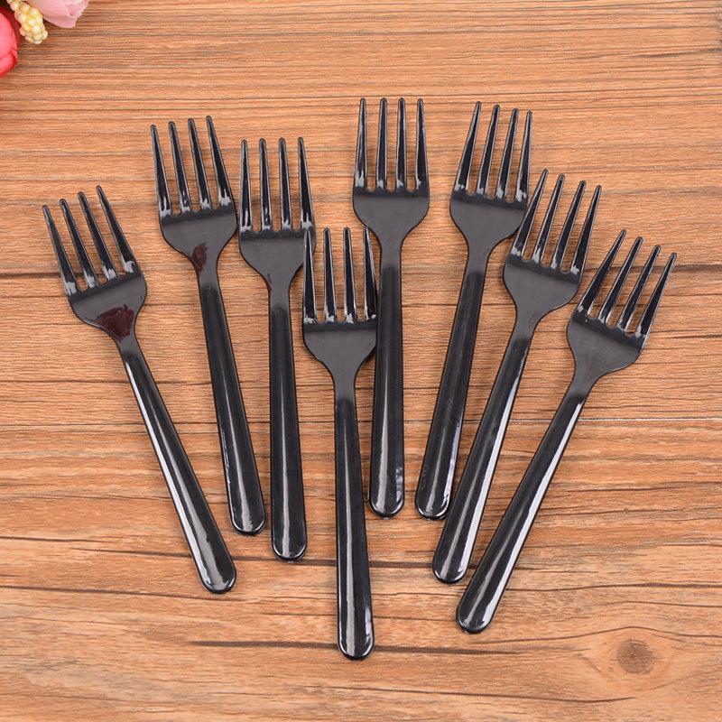 50/100Pcs 11.5Cm Disposable Black Transparent Fork Cake Fruit Four Teeth Fork Birthday Party Wedding Cake Dessert Accessories