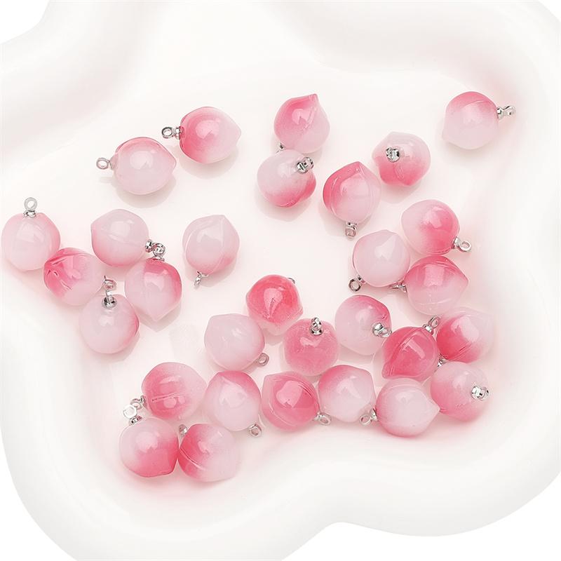 5PCS Contas de vidro pingente de pêssego rosa e branco para descobertas de fabricação de joias DIY