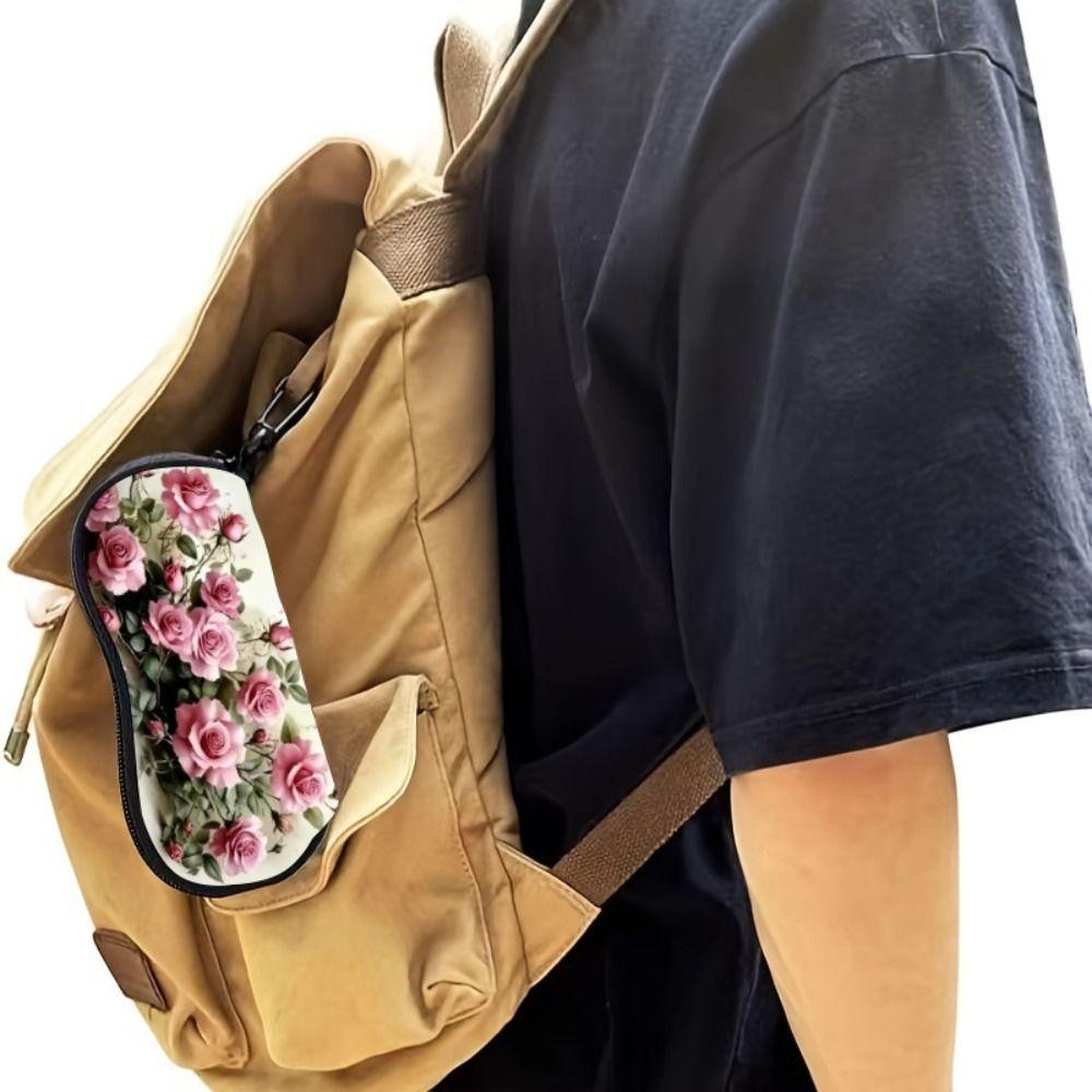 Hanging Rose Flower Print Eyeglass Case Soft Reading Glass Pouch Portable Sunglasses Holder Gifts