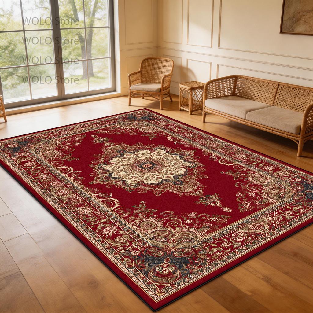 Persian-Style Floor Mat Classical Living Room Large Size Non-Slip Carpet Floor Bedroom and Living Room Lounge Rug Easy Clean