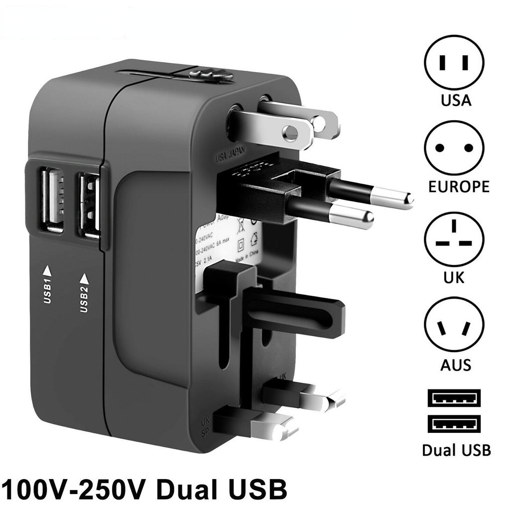 1 db Univerzális Utazó Dugó Adapter 2 USB Porttal Világutazó AC Hálózati Töltő Adapter AU US UK EU Átalakító Adapter USB Töltő Új