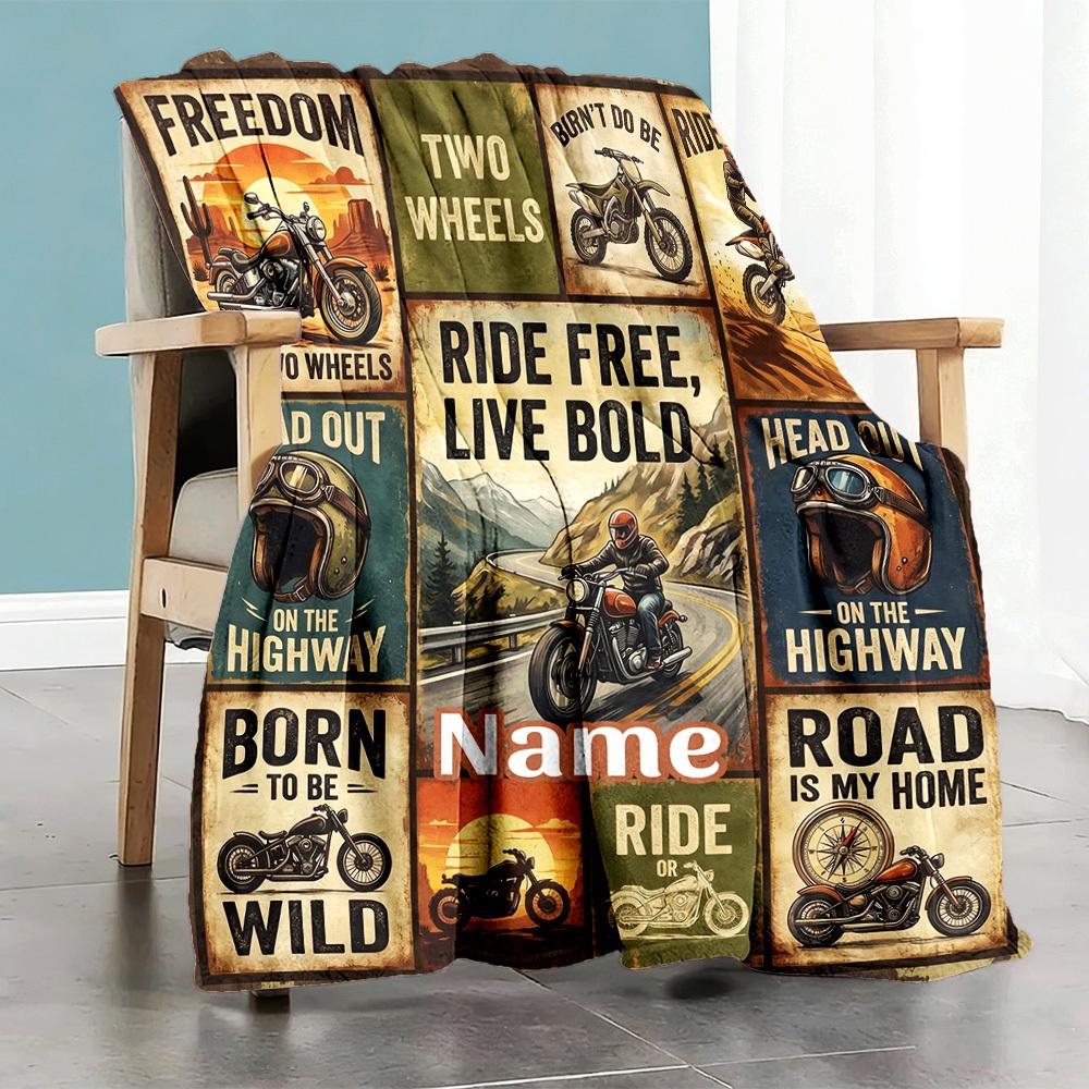 Motorcycle Adventure Home Blanket Customize Your Names Comfortable Soft Lightweight Allseason Multipurpose Blanket For Picnics Sofas Offices Beds