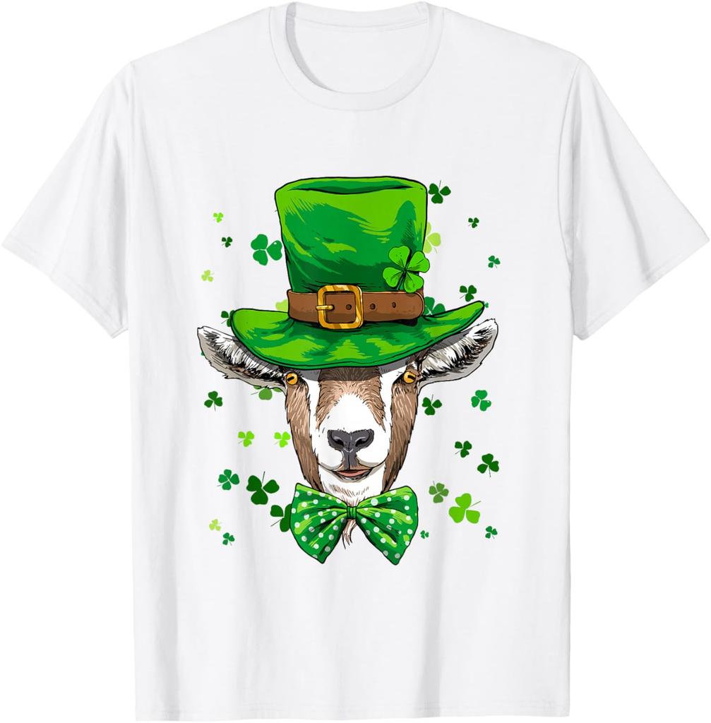 Goat Leprechaun St Patrick's Day Shamrock Graphic Print Cotton Tee Shirt for Men