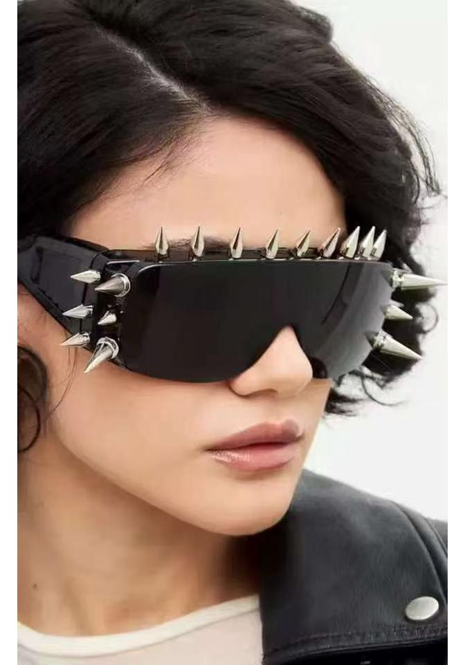 Cyberpunk Demon Sunglasses with Metal Rivets - Funny and Stylish Party Wear