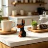 Solid Wood Dog Figurine Doberman Wooden Ornament, Hand Carved Creative Sculpture, Cute Handcrafted Statue for Home Shelf And Entryway Craft