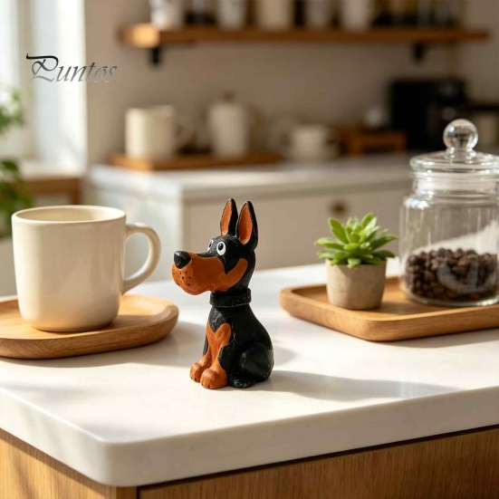 Solid Wood Dog Figurine Doberman Wooden Ornament, Hand Carved Creative Sculpture, Cute Handcrafted Statue for Home Shelf And Entryway Craft