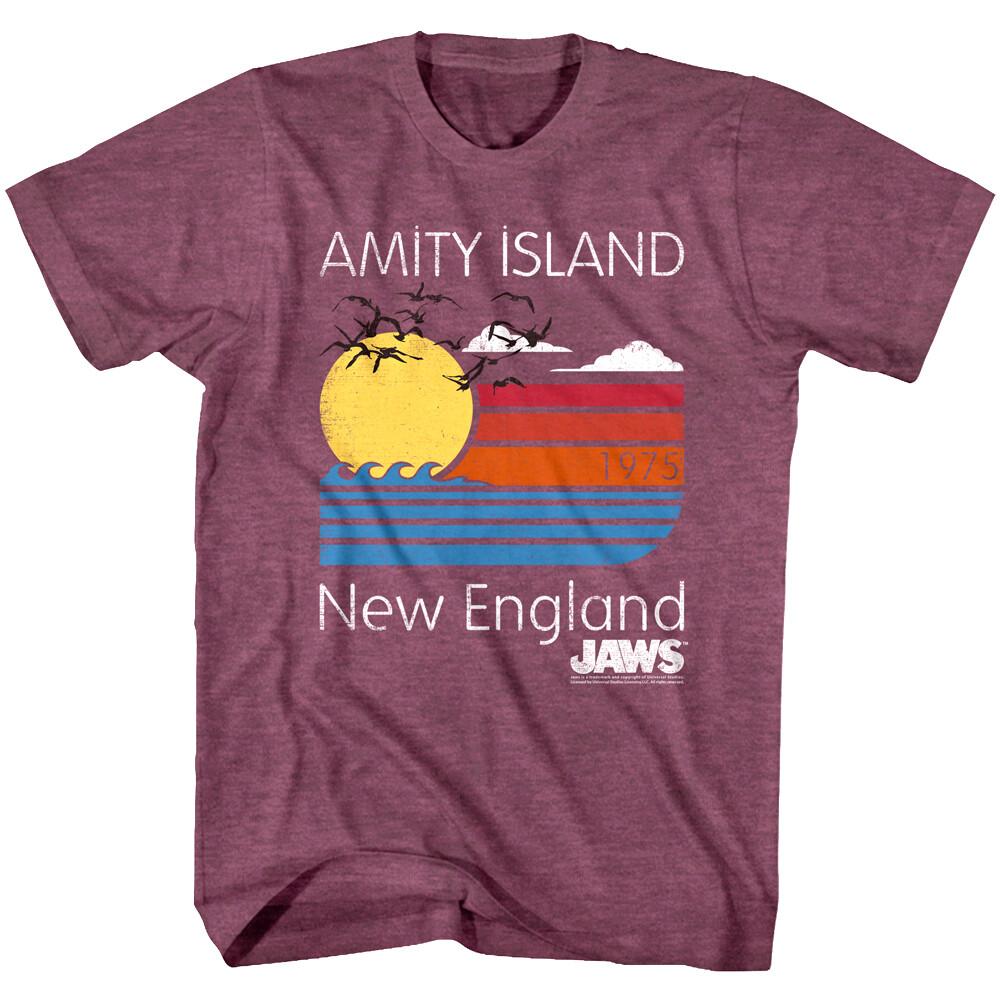 Jaws Amity Island New England 1975 Men T Shirt Vintage Retro Sunset Poster Shark L