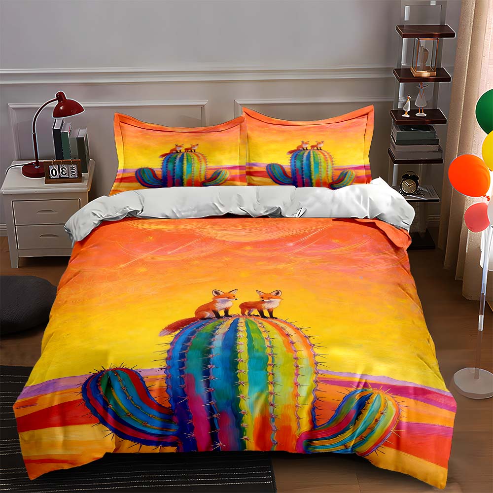 

Bright, colorful, cactus. Bedding Duvet cover sets Duvet covers Pillowcases gifts (1 * Duvet Cover 2 * Pillowcases, without duvet insert) 135x200cm