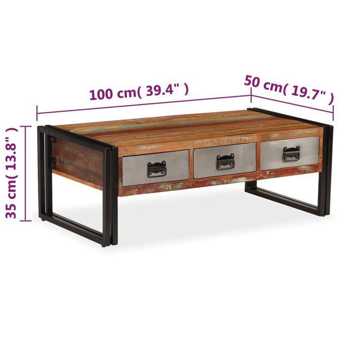 VidaXL Table basse avec 3 tiroirs Bois de récupération 100x50x35 cm
