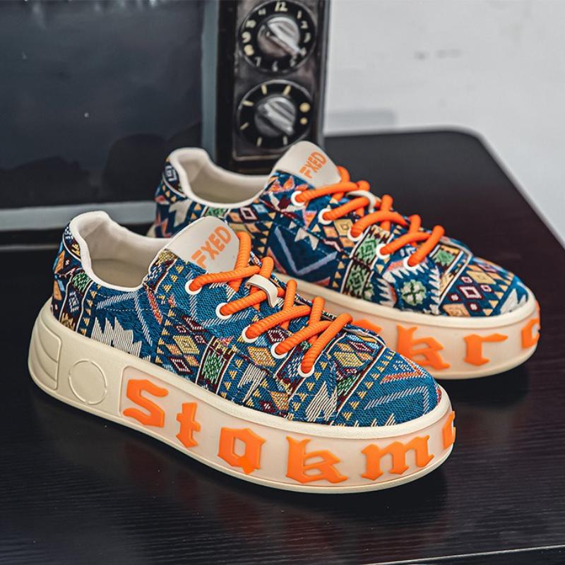 Fashion Camouflage Men's Vulcanized Shoes Low Top Heightened Platform Shoes New Ethnic Style Casual Shoes Designer Sneakers 2025