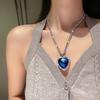 Exaggerated Red Crystal Heart Pendant Necklaces for Women Luxury Full Rhinestone Long Chain Necklaces Love Forever Jewelry Gifts