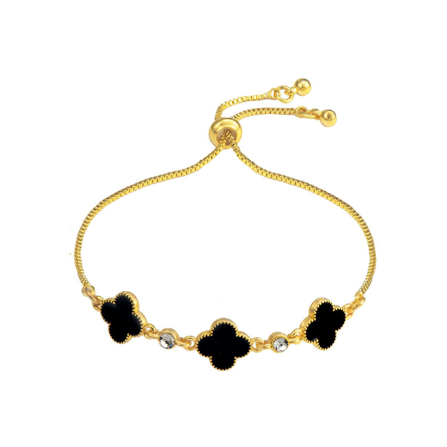 

Lucky Four-Leaf Clover Diamond Bracelet - Women s Elegant Light Luxury Mother-of-Pearl Epoxy Resin Adjustable Hand Jewelry