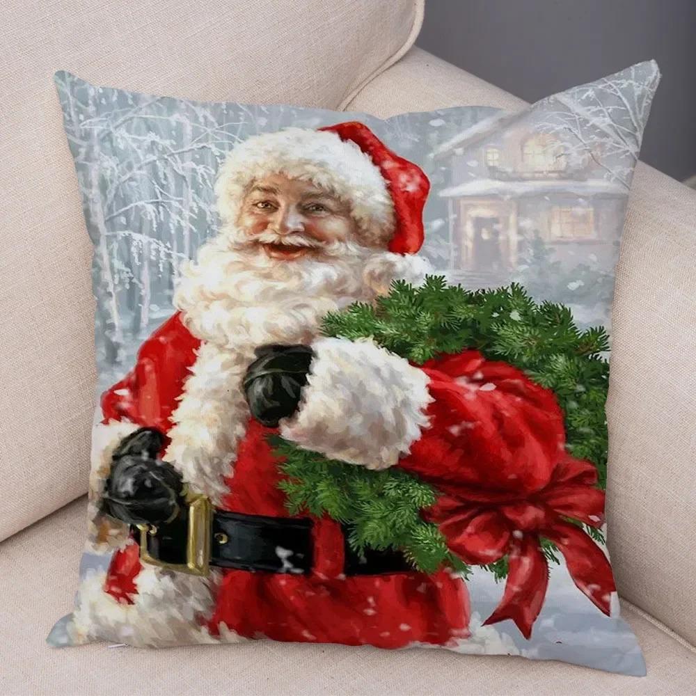 1 bucată față de pernă decorativă pentru petrecerea de Crăciun, față de pernă imprimată cu Moș Crăciun, decorare casă cameră canapea, cadou de Crăciun