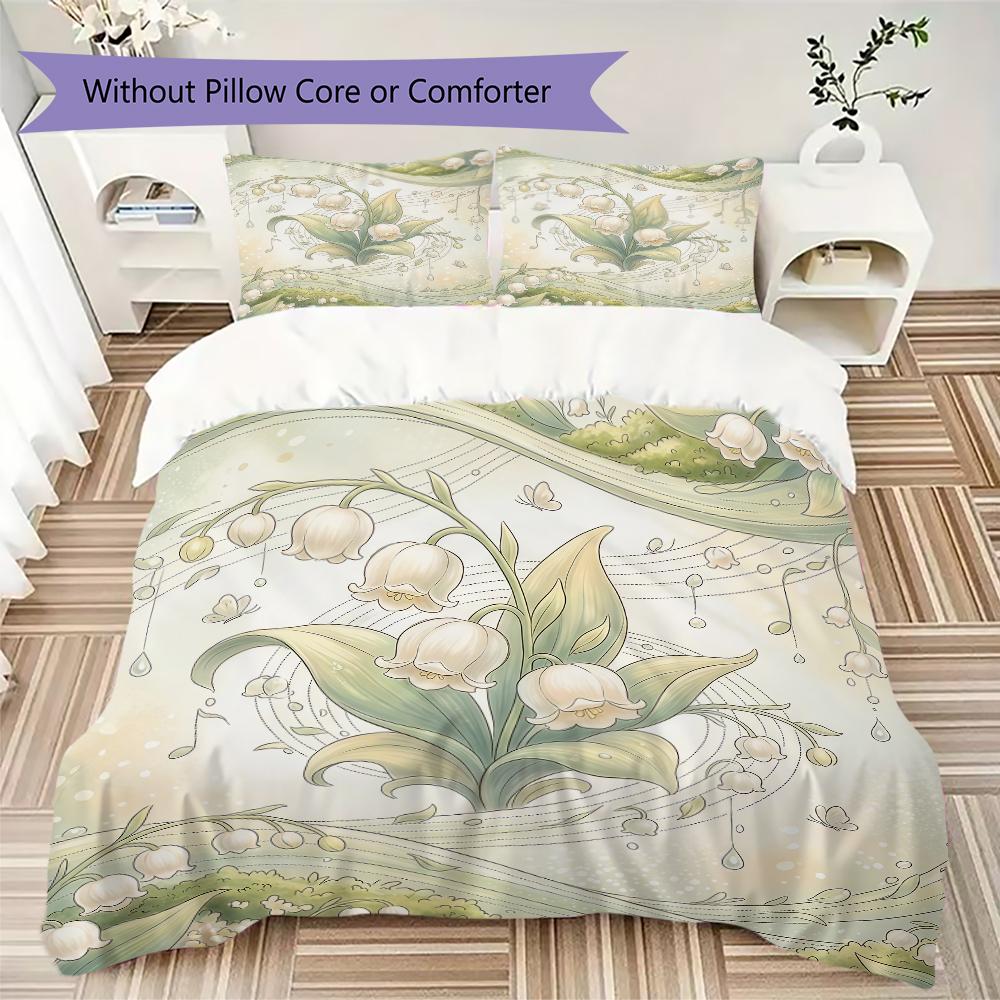 Green Lily Valley Pattern Bedding uilt Set uilt Cover Pillowcase Home Decoration Birthday Gift (1 * duvet cover + 2 * pillowcase without core)