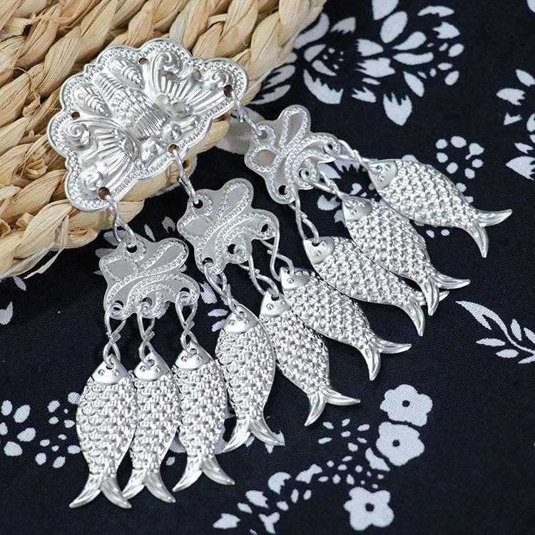 Ethnic Miao Silver Butterfly Pendant with Bells