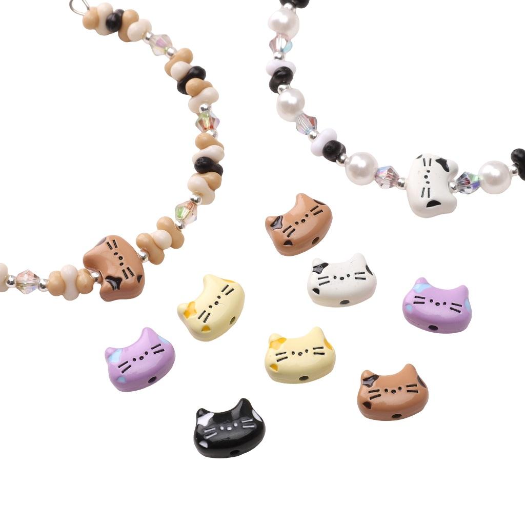 [12X9mm] 1pc Alloy Cat Beads Color Cute Kitten Beads Accessories DIY Jewelry Accessories