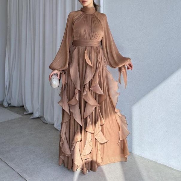 2026 Europäisches & Amerikanisches Damen-Neues Mode-Satin-Langarmkleid - Sexy Hüftbetontes Rundhals-Design