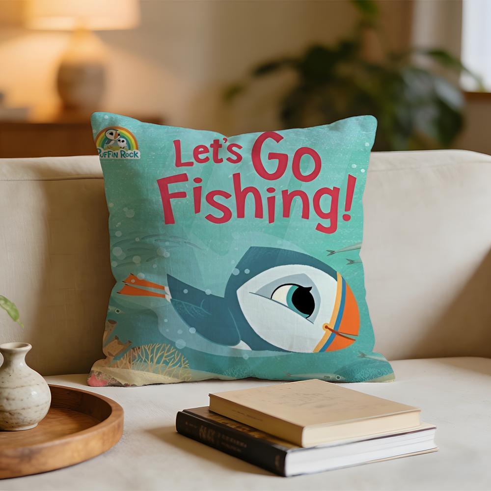 Kwaii Puffin Rock PPreschool Cushion Cover Short Plush Pillowcase for Bed Sofa Carwashable