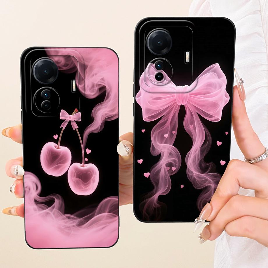 Soft Silicone Funda For Vivo S15e Vivo T1 T1Pro 5G IQOO Z6 Pro Phone Case Vintage Starry Cherry Bow Print Daisy Bumper Anti-fall