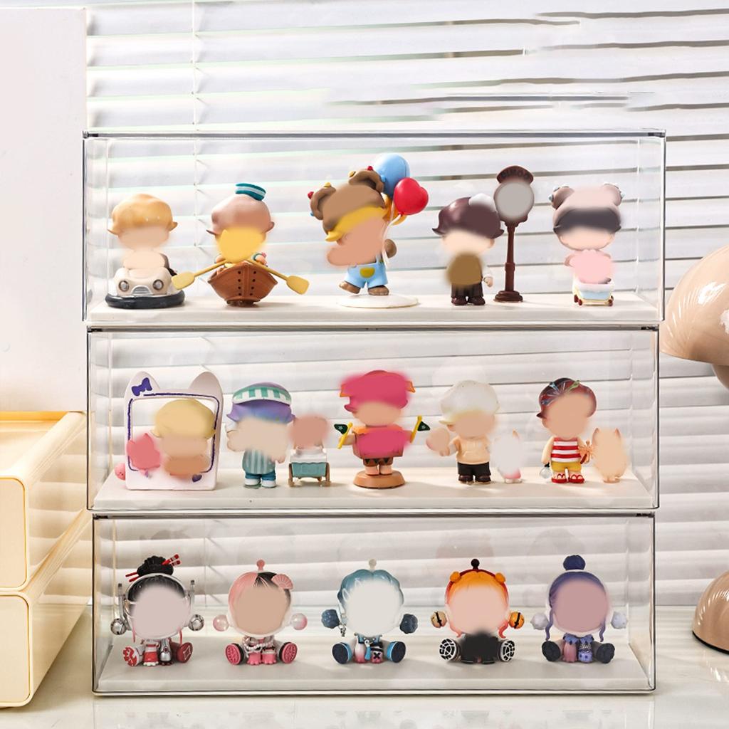 Transparent doll display cabinet, dust-proof storage box for collectibles, doll and doll display rack, stackable storage box