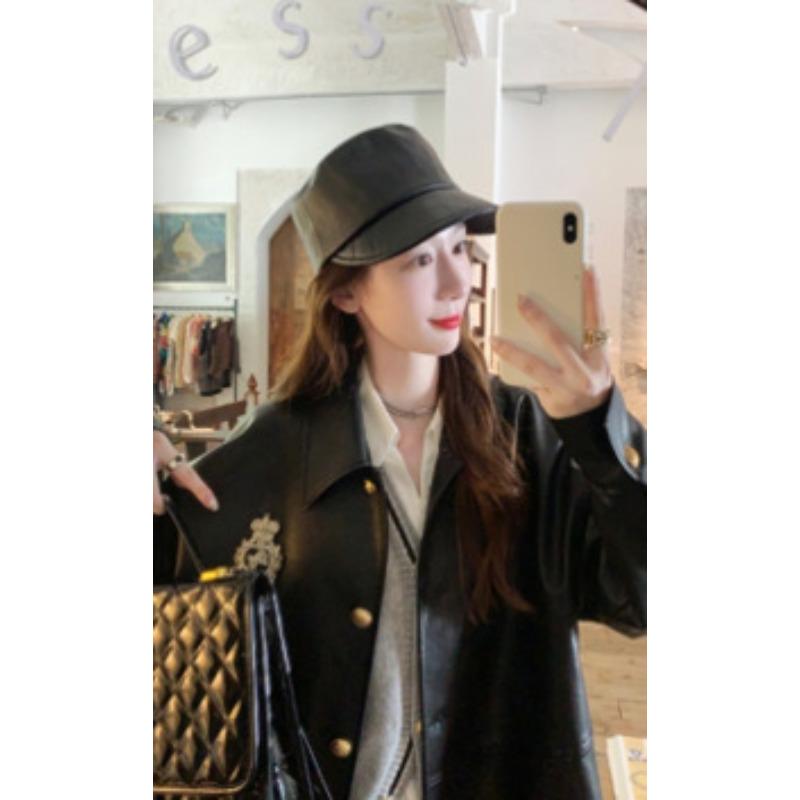 Brown Leather Jacket Women's Spring and Autumn New Loose Casual PU Leather Motorcycle Jacket