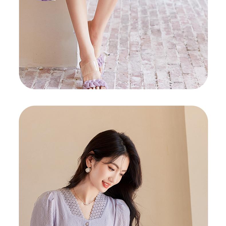 French style fresh and elegant style, purple imitation satin, niche print A-line skirt, slimming half skirt