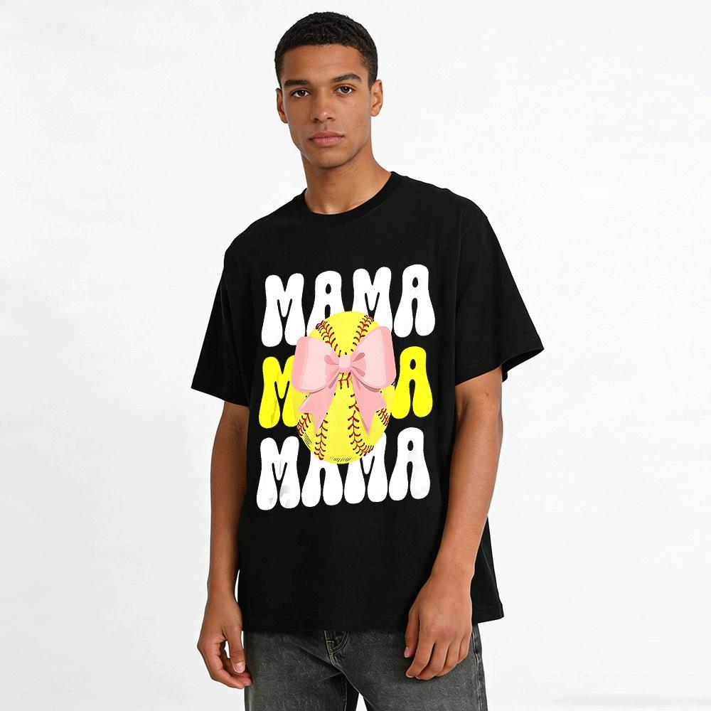 Softball Mama Print Crewneck Sweatshirt Casual Sports Mom Top Pure cotton T-shirt