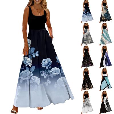Ladies' Floral Print Summer Casual and Fashionable Sleeveless Long Dress