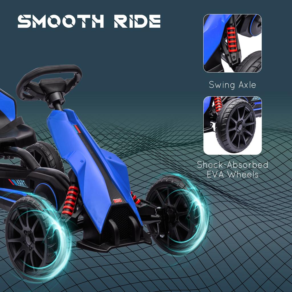 Kids Pedal Go Kart, with Adjustable Seat, EVA Wheels, Seat, Handbrake - Blue