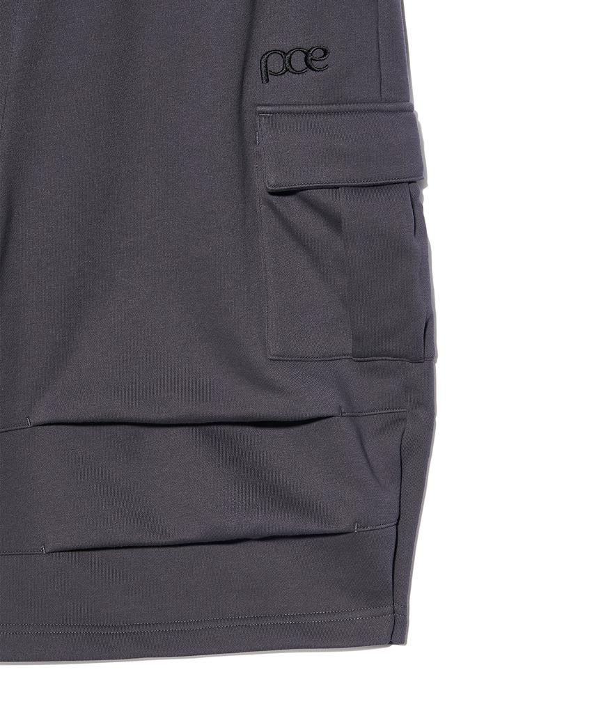 PEACE MAKER Parachute Curved Snap Cargo Bermuda Sweat Shorts (Charcoal)