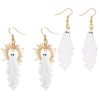 2 Pairs Halloween Specter Earrings Cute Spooky Design Alloy Texture Dangle Earrings for Party Costume Accessories