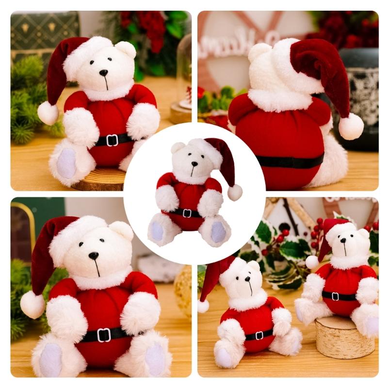 Plush Sitting Bear Doll Figurine Christmas Theme Animal Collectible Ornament Home Decoration Unique Christmas Present