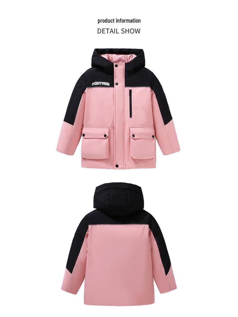 2025 Pojkars Mellanlång Svarta Dunjacka, Förtjockad Vindtät Koreansk Stil för Barn