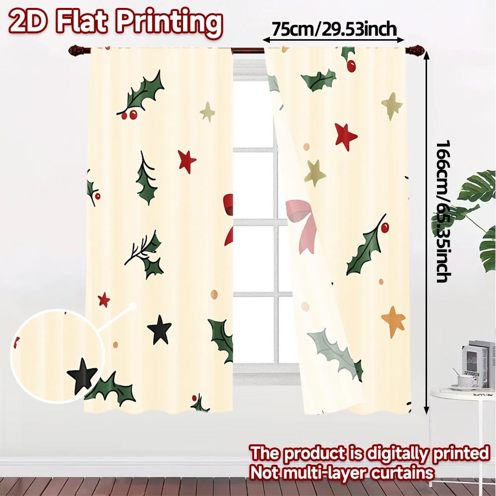 2pcs,Curtains Christmas Berry Twig Star (2) Chic Contemporary Curtains Versatile 100% Polyester Curtains Decorations Suitable