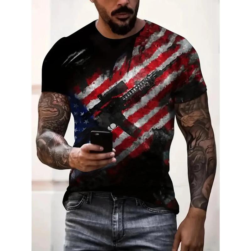 Letni Męski T-shirt z Nadrukiem 3D T-shirt Oversize Top Casual z Krótkim Rękawem Amerykański Streetwear T-shirty